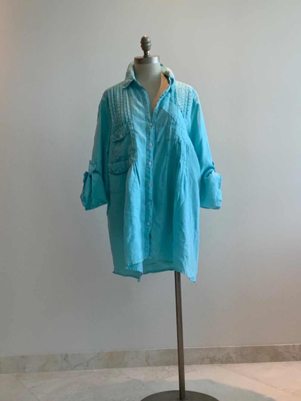 Chic, Click Linen Turquoise Button-Up Tunic Top Sz 2X